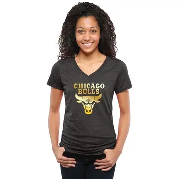 Chicago Bulls Collection V-Neck Tri-Blend T-Shirt - Black - Women's Gold
