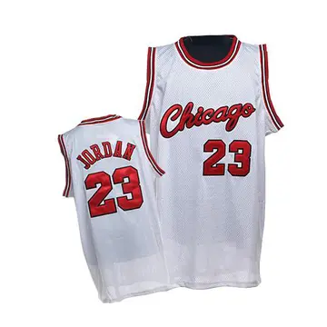 Chicago Bulls Michael Jordan Crabbed Typeface Throwback Jersey - Men's Authentic White