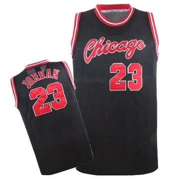 Chicago Bulls Michael Jordan Crabbed Typeface Throwback Jersey - Men's Swingman Black